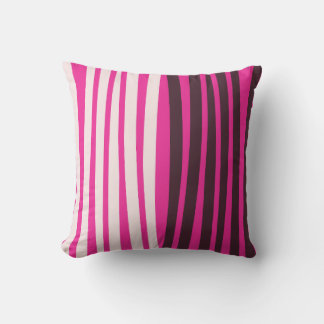 Pink white and black vertical stripes cushion