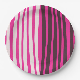 Pink white and black vertical stripes  paper plate