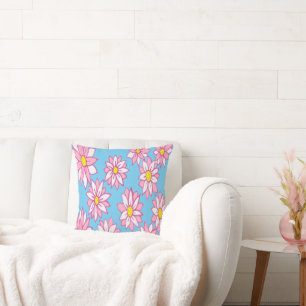 Pink White and Blue Floral Cushion