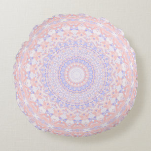 Pink, White, and Blue Kaleidoscope Round Cushion