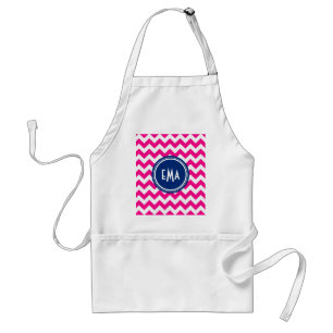 Pink White And Blue Monogram Chevron Pattern Standard Apron