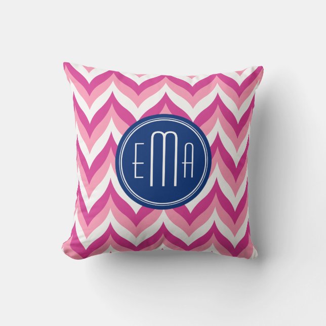 Pink White And Blue Zigzag Chevron Pattern Cushion (Front)