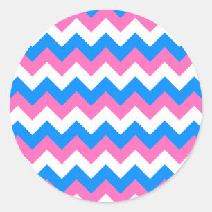 Pink White and Blue Zigzag Classic Round Sticker