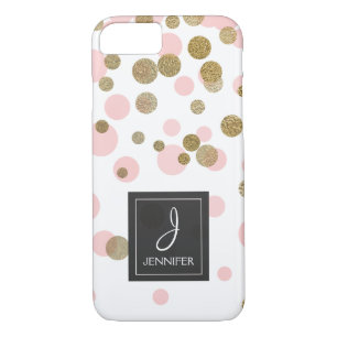 Pink, White and Gold Foil Confetti Monogram iPhone 8/7 Case