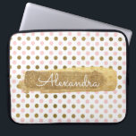 Pink, White and Gold Foil Polka Dot Name Laptop Sleeve<br><div class="desc">Pink,  White and Faux Gold Foil Polka Dot Pattern with Gold Paint Stripe Elegant Monogram Computer Case. This case can be customised to include your full name with a beautiful handwritten white script.</div>
