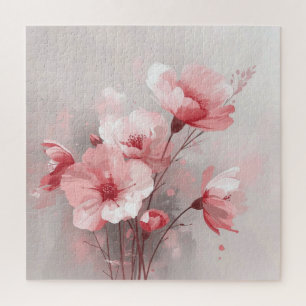 Pink, White, and Gray Florals Jigsaw Puzzle