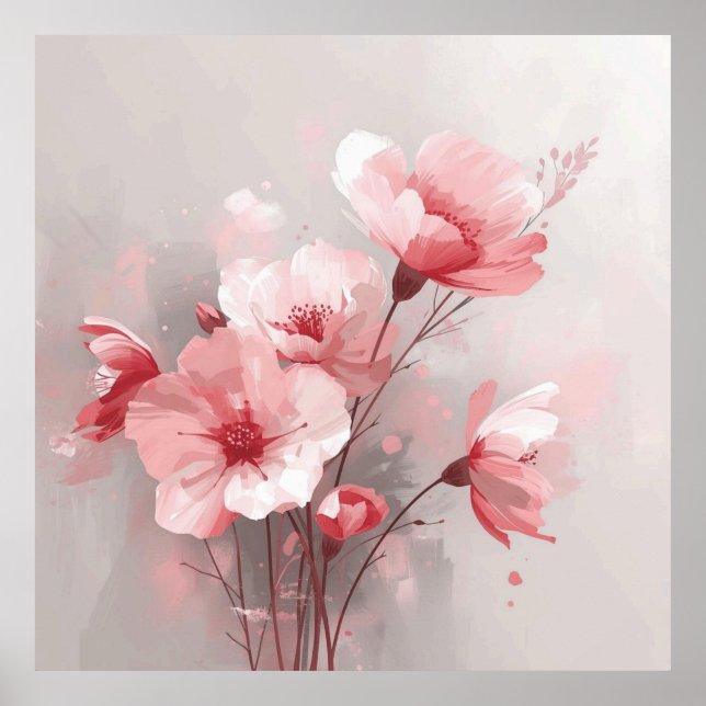 Pink, White, and Gray Florals Poster (Front)
