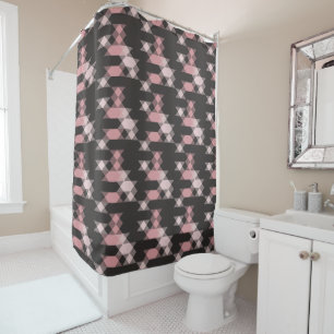 pink white and gray geometric shower curtain