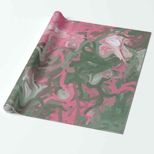 Pink, White and Green Abstract Wrapping Paper (Unrolled)