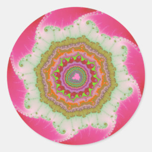 Pink, White and Green Fractal Birthday Classic Round Sticker