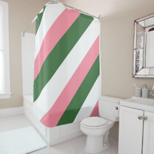 Pink, White and Green Stripes Shower Curtain