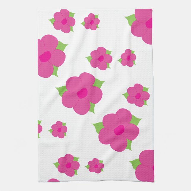 Pink White and green Tea Towel (Vertical)