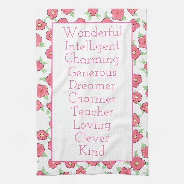Pink white and green tea towel (Vertical)