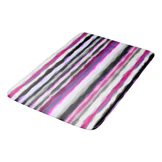 Pink, White and Grey Abstract Stripes Bath Mat (Angled)