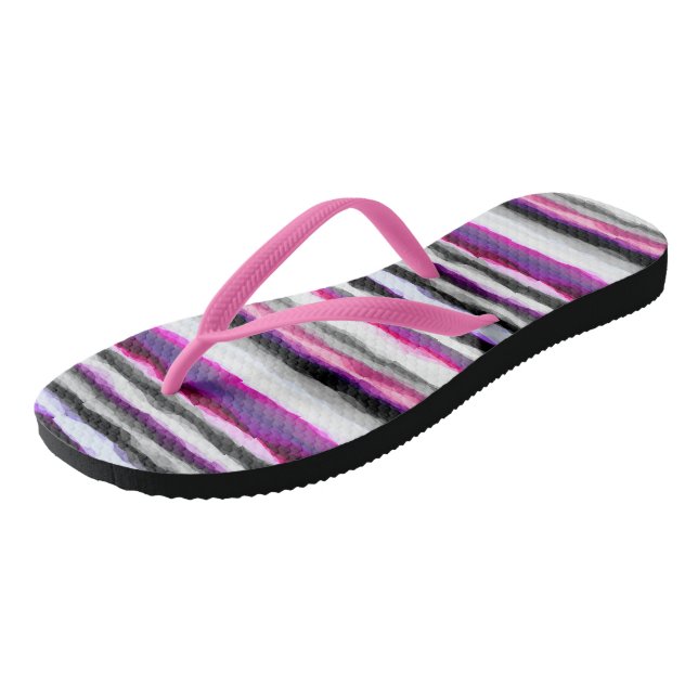 Pink, White and Grey Abstract Stripes Thongs (Angled)
