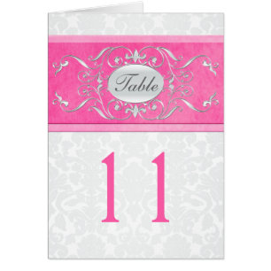 Pink, White, and Grey Damask Table Number Card