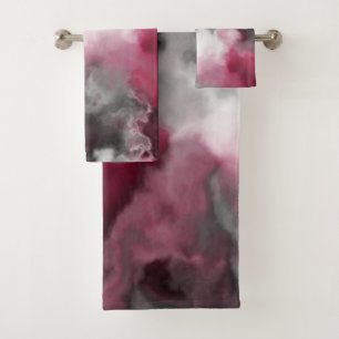 Pink, white and Grey Marbled Abstract   Bath Towel Set