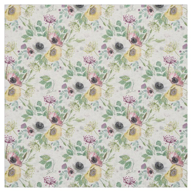 Pink, white and yellow anemones. fabric (Swatch)