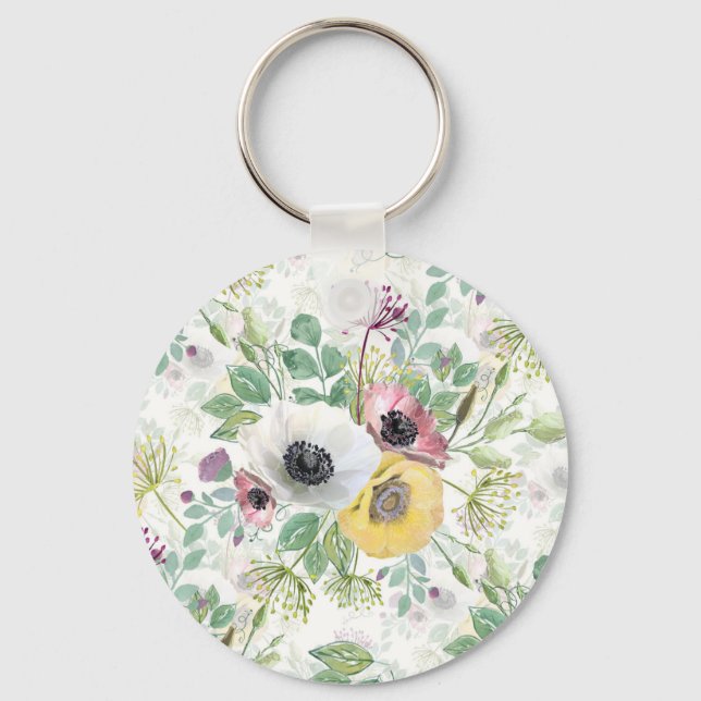 Pink, white and yellow anemones. key ring (Front)