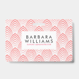 Pink & White Art-Deco Geometric Pattern ID Badge