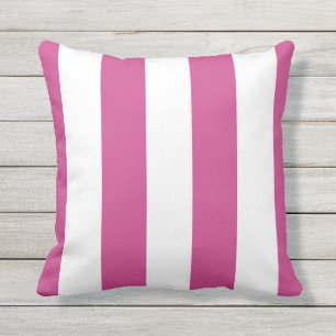 Pink & White Awning Stripes Outdoor Throw Pillow