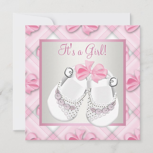 Pink White Baby Shoes Pink Baby Girl Shower Invitation (Front)