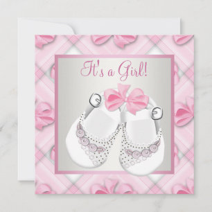 Pink White Baby Shoes Pink Baby Girl Shower Invitation