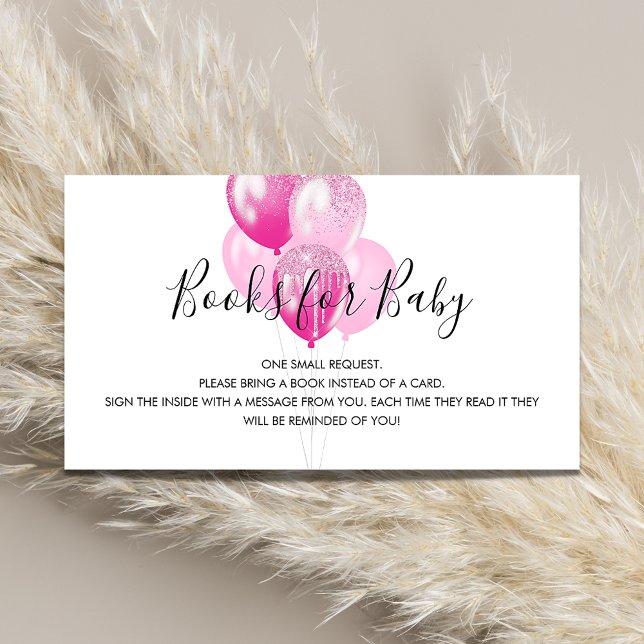 Pink white balloons girl baby shower book request enclosure card (Creator Uploaded)