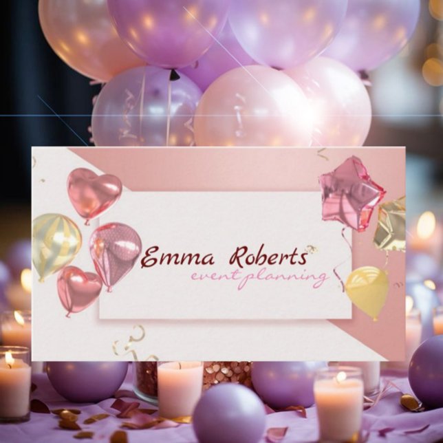 Pink White Balloons Modern Business card (Creator Uploaded)
