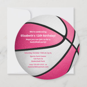 pink white basketball birthday party announcement