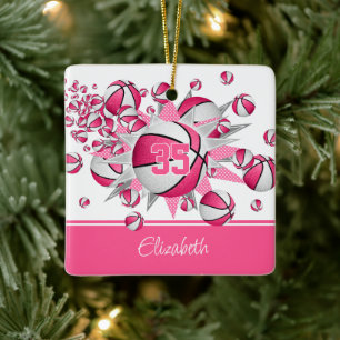 pink white basketball blowout girls sports ceramic ornament