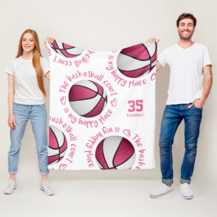 pink white basketball court my happy place girls fleece blanket