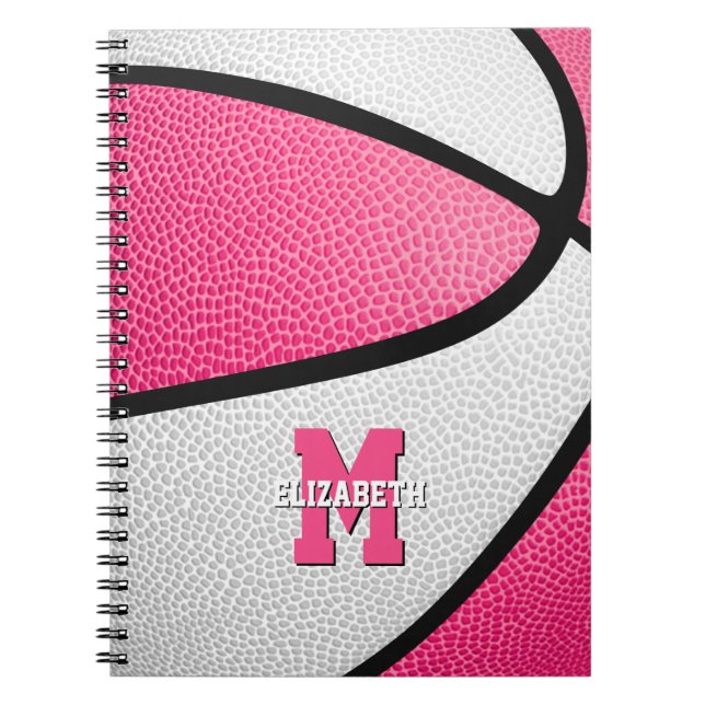 pink white basketball girls monogrammed  notebook (Front)