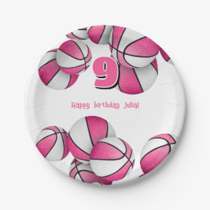 pink white basketballs girls birthday party paper plate