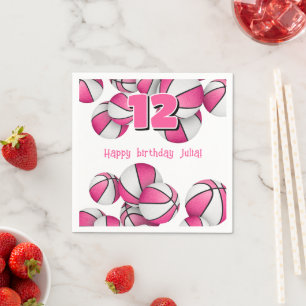 pink white basketballs kids birthday party napkin