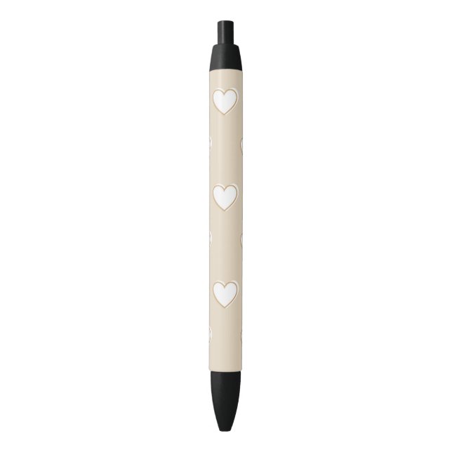 Pink White Beige Cute Simple Heart Pattern Black Ink Pen (Front Vertical)