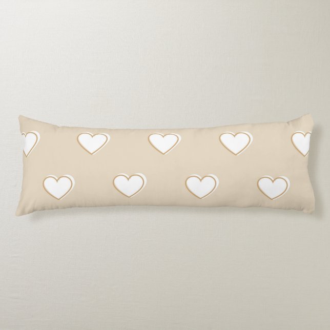 Pink White Beige Cute Simple Heart Pattern Body Cushion (Front)