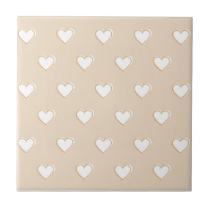 Pink White Beige Cute Simple Heart Pattern Ceramic Tile