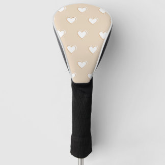 Pink White Beige Cute Simple Heart Pattern Golf Head Cover