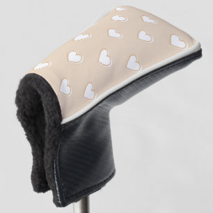 Pink White Beige Cute Simple Heart Pattern Golf Head Cover