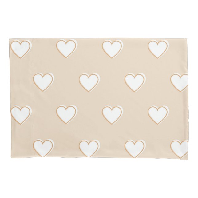Pink White Beige Cute Simple Heart Pattern  Pillowcase (Front)