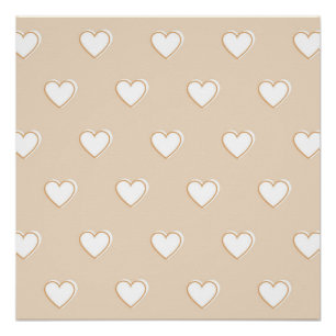 Pink White Beige Cute Simple Heart Pattern Poster