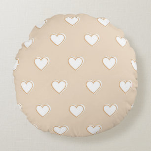 Pink White Beige Cute Simple Heart Pattern Round Cushion