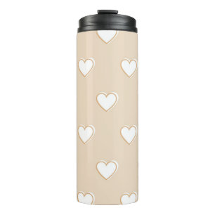Pink White Beige Cute Simple Heart Pattern Thermal Tumbler