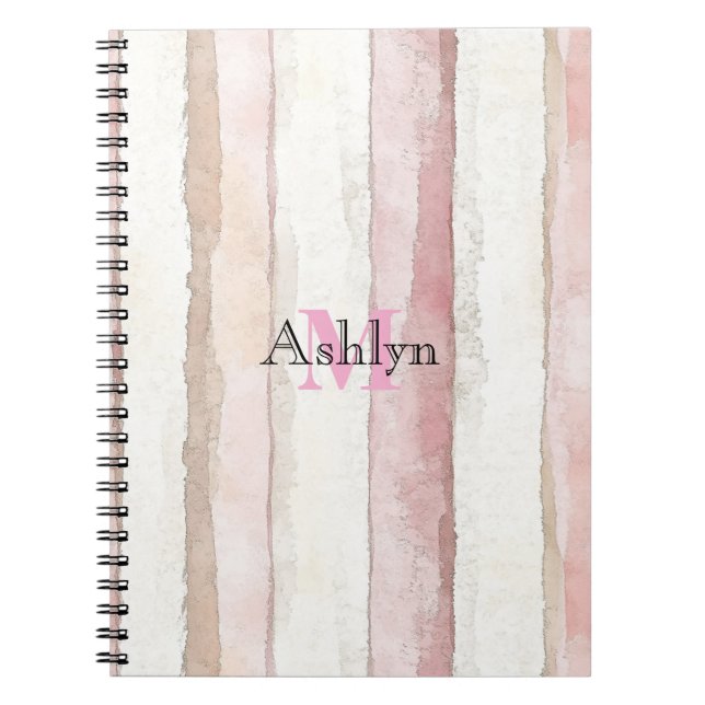 Pink White Beige Stripes Notebook (Front)