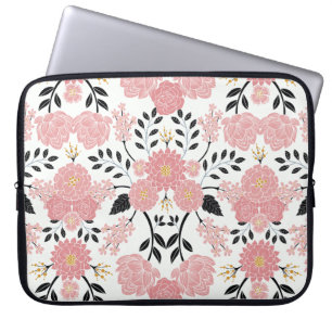 Pink, White, Black, Blue & Yellow Elegant Floral Laptop Sleeve