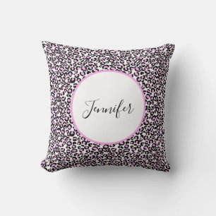 Pink White Black Cheetah Monogram Cushion