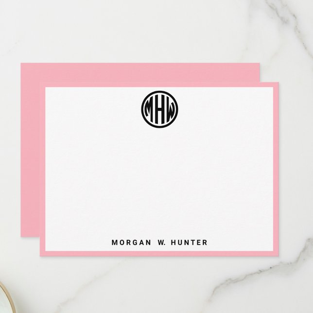 Pink White Black Circle Monogram Font DIY BG Thank You Card (Creator Uploaded)