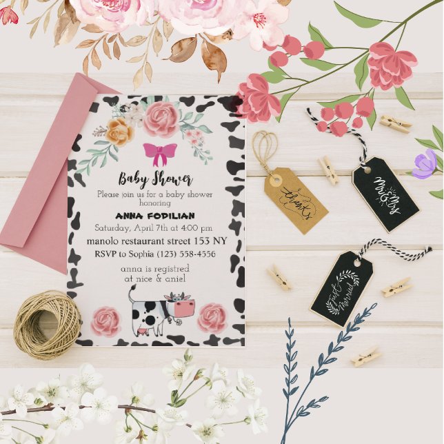 Pink White Black Cow for baby Shower Invitation (Creator Uploaded)