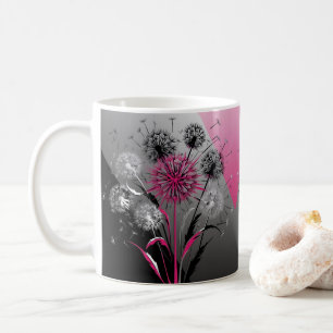 Pink, White Black Dandelions  Coffee Mug